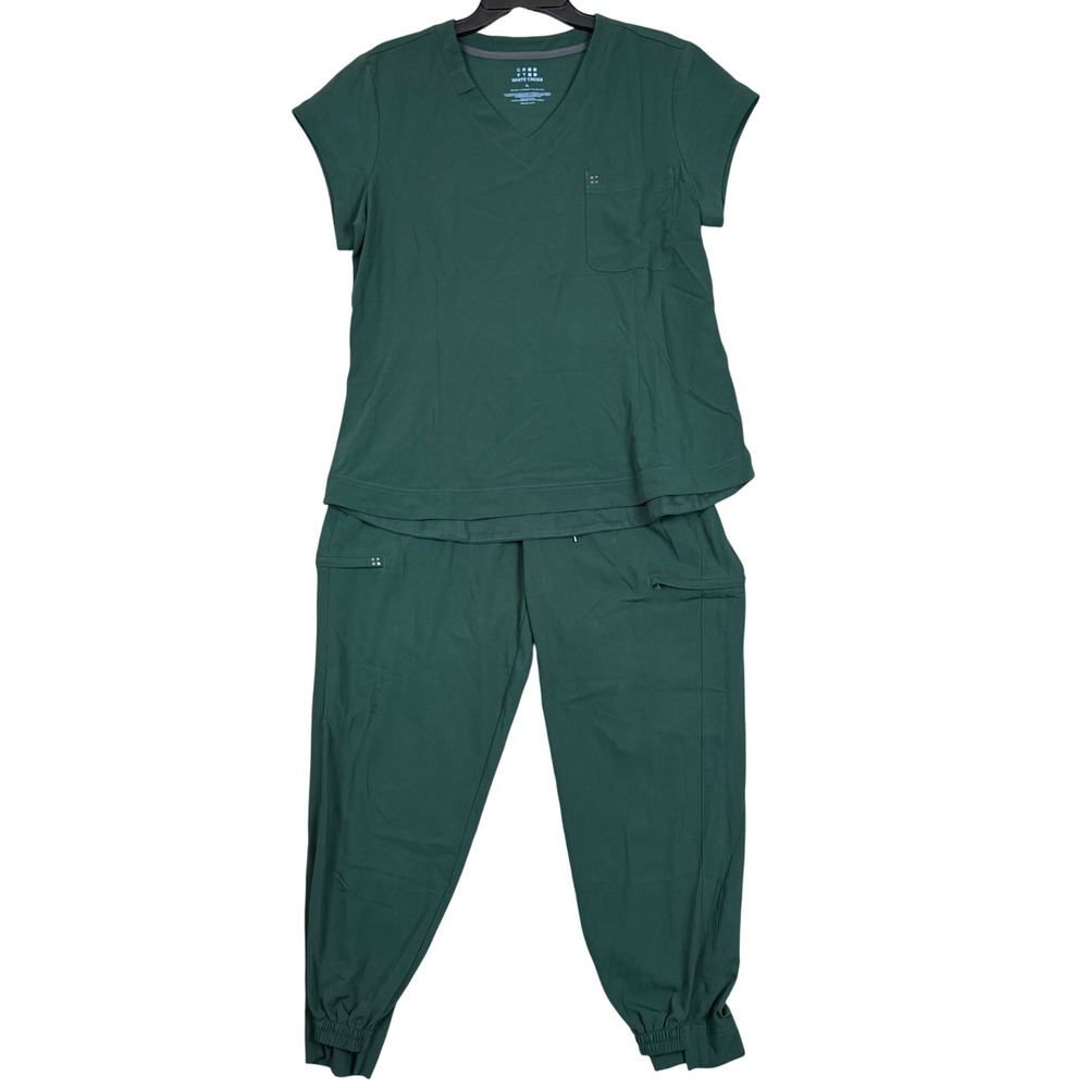 White Cross Scrub Set XL 21.5x27 CRFT Jogger Pants V-Neck Top Green Professional